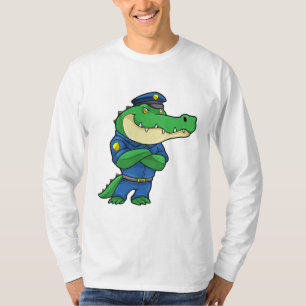 Krokodil als politieagent met uniform t-shirt