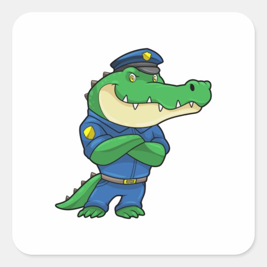 Krokodil als politieagent met uniform vierkante sticker (Voorkant)
