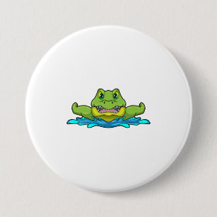 krokodil bij zwemmen in water ronde button 7,6 cm