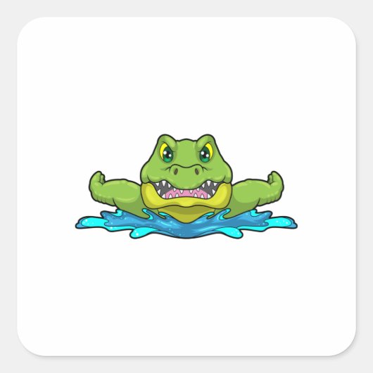 krokodil bij zwemmen in water vierkante sticker (Voorkant)