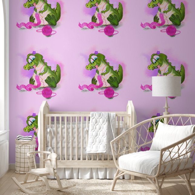 Krokodil breit roze sjaal grappig behang (Kinderen)