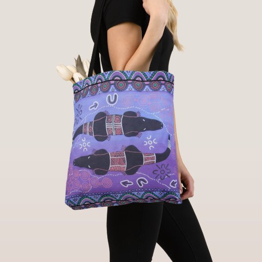 Krokodil dromen Aboriginal Art Canvas tas (Dichtbij)