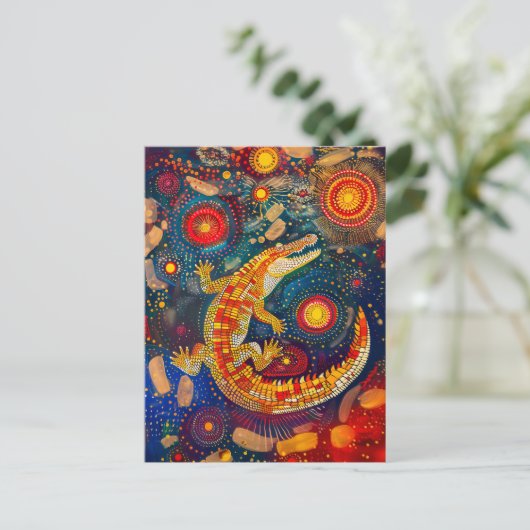 Krokodil in Aboriginal Dot Art Style Briefkaart (Staand voorkant)
