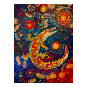 Krokodil in Aboriginal Dot Art Style Perfect Poster
