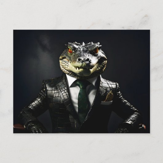 Krokodil in pak briefkaart (Voorkant)
