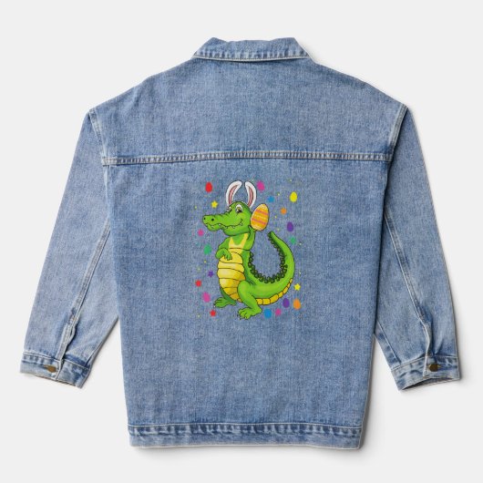 krokodil met bunny Ears Funny Egg Hunting Easter Denim Jacket (Achterkant)