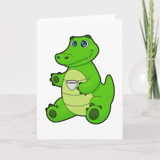 Krokodil met kopje koffie kaart (Voorkant)