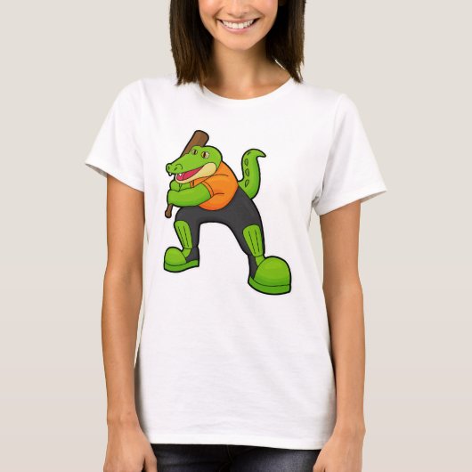 Krokodil op cricket met cricket bat t-shirt (Voorkant)
