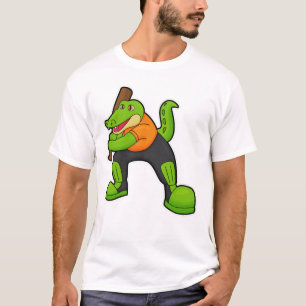 Krokodil op cricket met cricket bat t-shirt
