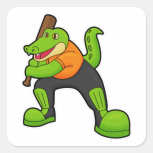 Krokodil op cricket met cricket bat vierkante sticker