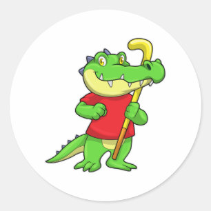 Krokodil op een hockey met een Hockey stick Ronde Sticker