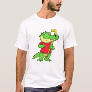 Krokodil op een hockey met een Hockey stick T-shirt