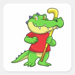 Krokodil op een hockey met een Hockey stick Vierkante Sticker