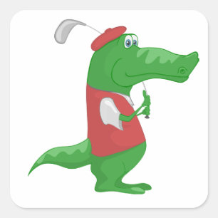 Krokodil Spelen Golf Vierkante Sticker