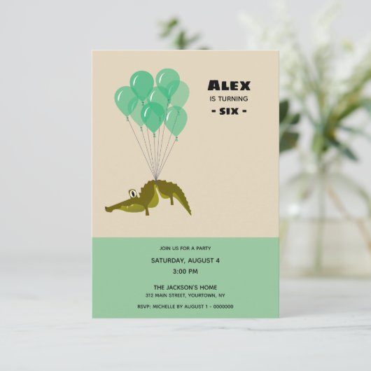 Krokodil Verjaardagsfeest met afbeelding op rug Kaart (Staand voorkant)