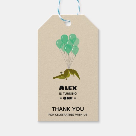 Krokodil Verjaardagsfeestje Dank u Cadeaulabel (Voorkant)