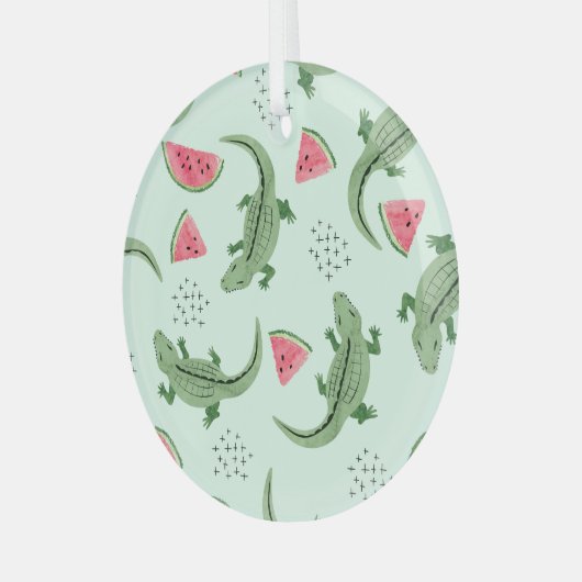 Krokodil Watermeloen, Abstract Patroon. Glas Ornament (Voorkant links)