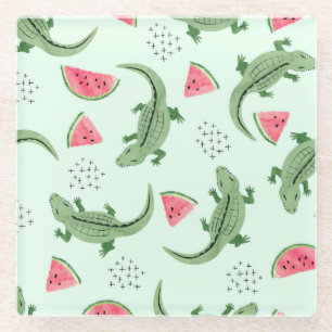 Krokodil Watermeloen, Abstract  Patroon. Glazen Onderzetter