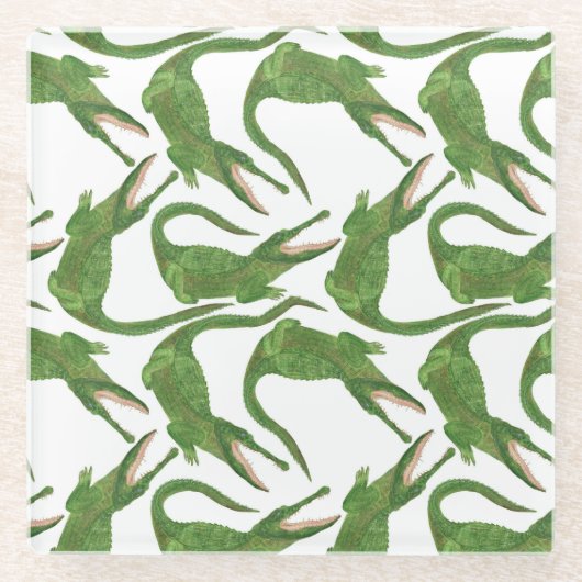 Krokodil Witte Waterverf Array Glazen Onderzetter (Voorkant)