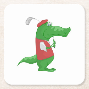 Krokodillen die golfgolf cartoons vierkante kartonnen onderzetter