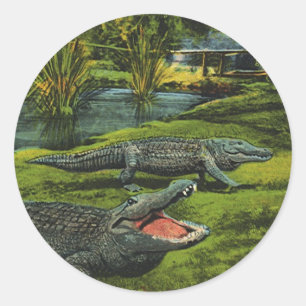 Krokodillen, Vintage Zeeleven Reptielen Dieren Ronde Sticker