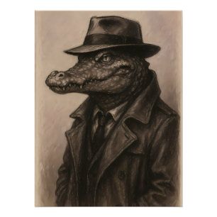 Krokodillendetective in een trenchcoat en fedora perfect poster