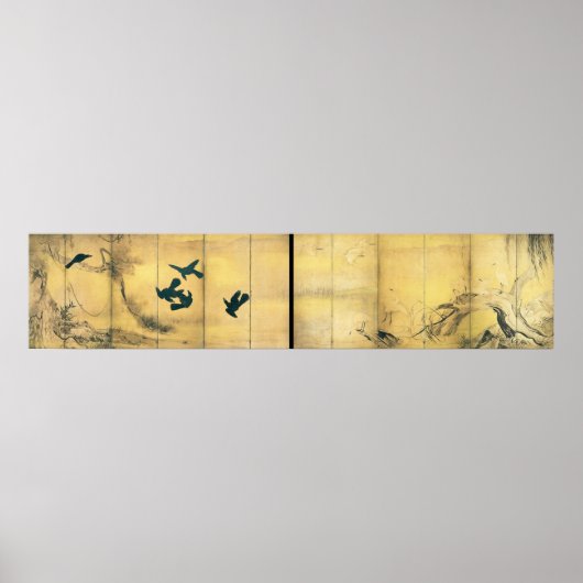 Krokoen en herons Japanse inktvis en papier Poster (Voorkant)