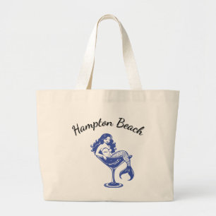 Kromme strandnaam met zeemeermin in martiniglas grote tote bag