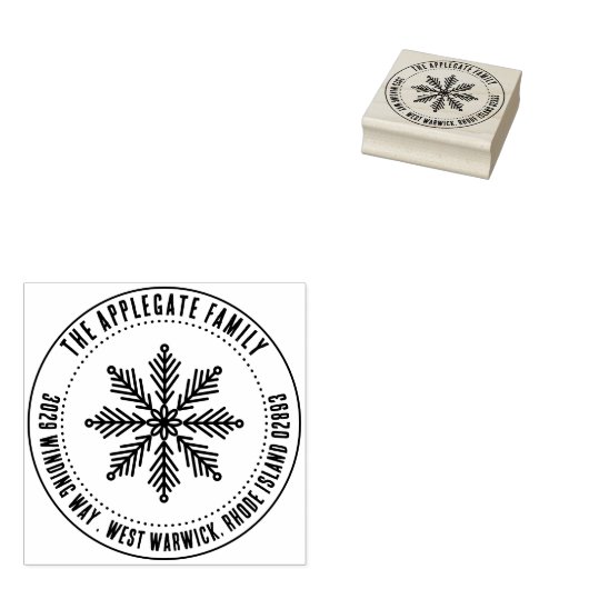 Kromme tekst Snowflake Winternaam & adres Rubberstempel (Gestempeld)