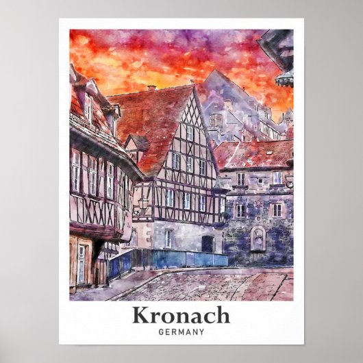 Kronach Duitsland Reizen Waterverf Hand getekend Poster (Voorkant)