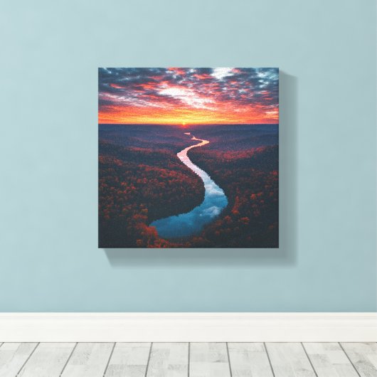 Kronkelende rivier door herfstbos canvas afdruk (Insitu (Houten vloer))