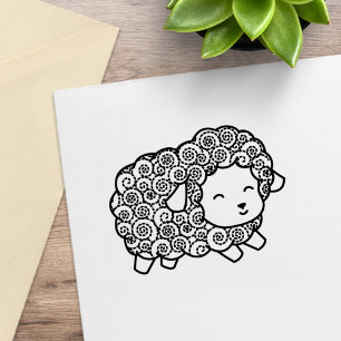 Kronkelige vacht gelukkig klein schaap ooi rubberstempel