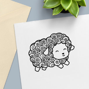 Kronkelige Vacht Gelukkig Klein Schaap Ooi Zelfinktende Stempel