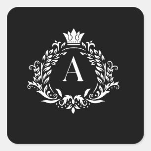 Kroon “A” Letter Koninklijk Monogram Vierkante Sticker