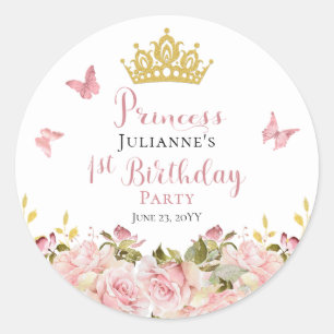 Kroon Butterflies Floral Princess 1st Birthday Ronde Sticker
