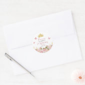 Kroon | Butterflies Floral Princess 1st Birthday Ronde Sticker (Envelop)