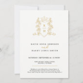 Kroon en foilage bruiloft zwart goud op wit kaart (Voorkant)