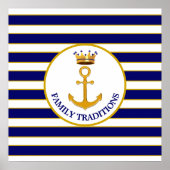 Kroon en Golden Anchor op blauw & wit Poster (Voorkant)
