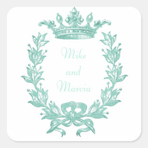 Kroon en Wreath Art - Turquoise Vierkante Sticker