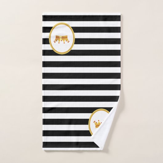 Kroon op zwart en wit gestreept bad handdoek (Handdoek)