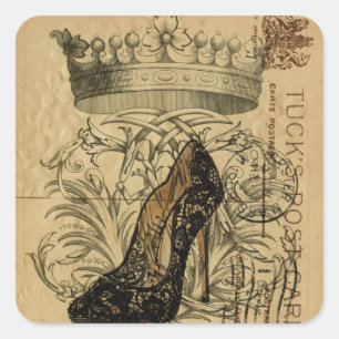 kroon Parijs fashionista queen stiletto Vierkante Sticker