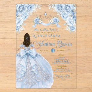 Kroon Stofblauw Kroon Goud Quinceañera Verjaardag Acryl Uitnodigingen