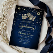 Kroon Tiara Navy Gold Quinceañera Uitnodiging