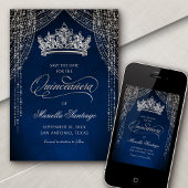 Kroon Tiara Navy Silver Quinceañera Save the Date