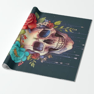 Kroon van bloemblaadjes & tranen, schedel & tuin b cadeaupapier