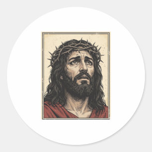 Kroon van doornen Vintage religieus portret vector Ronde Sticker