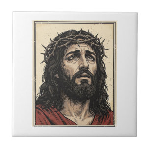 Kroon van doornen Vintage religieus portret vector Tegeltje
