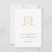Kroonbladeren monogram bruiloft wit goud RSVP kaartje (Voorkant)