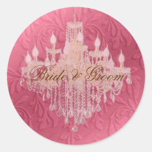 Kroonluchter op roze champagne/ barokke neplux flu ronde sticker