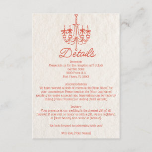 Kroonluchter Trouwdetails in Vintage Handgetekende Informatiekaartje